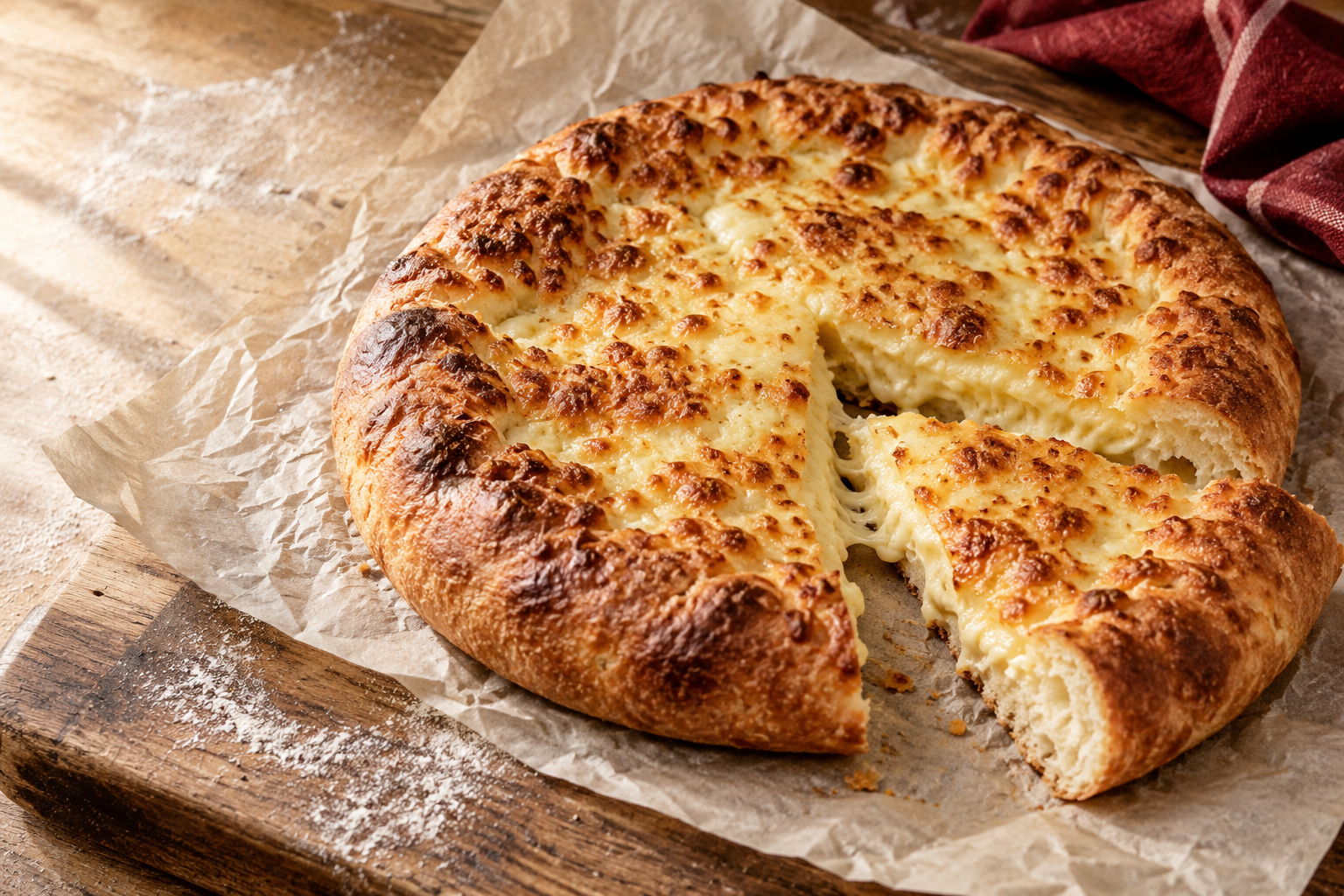 Illustrative Georgian cheese bread on parchment; not a photograph of Berikoni food.